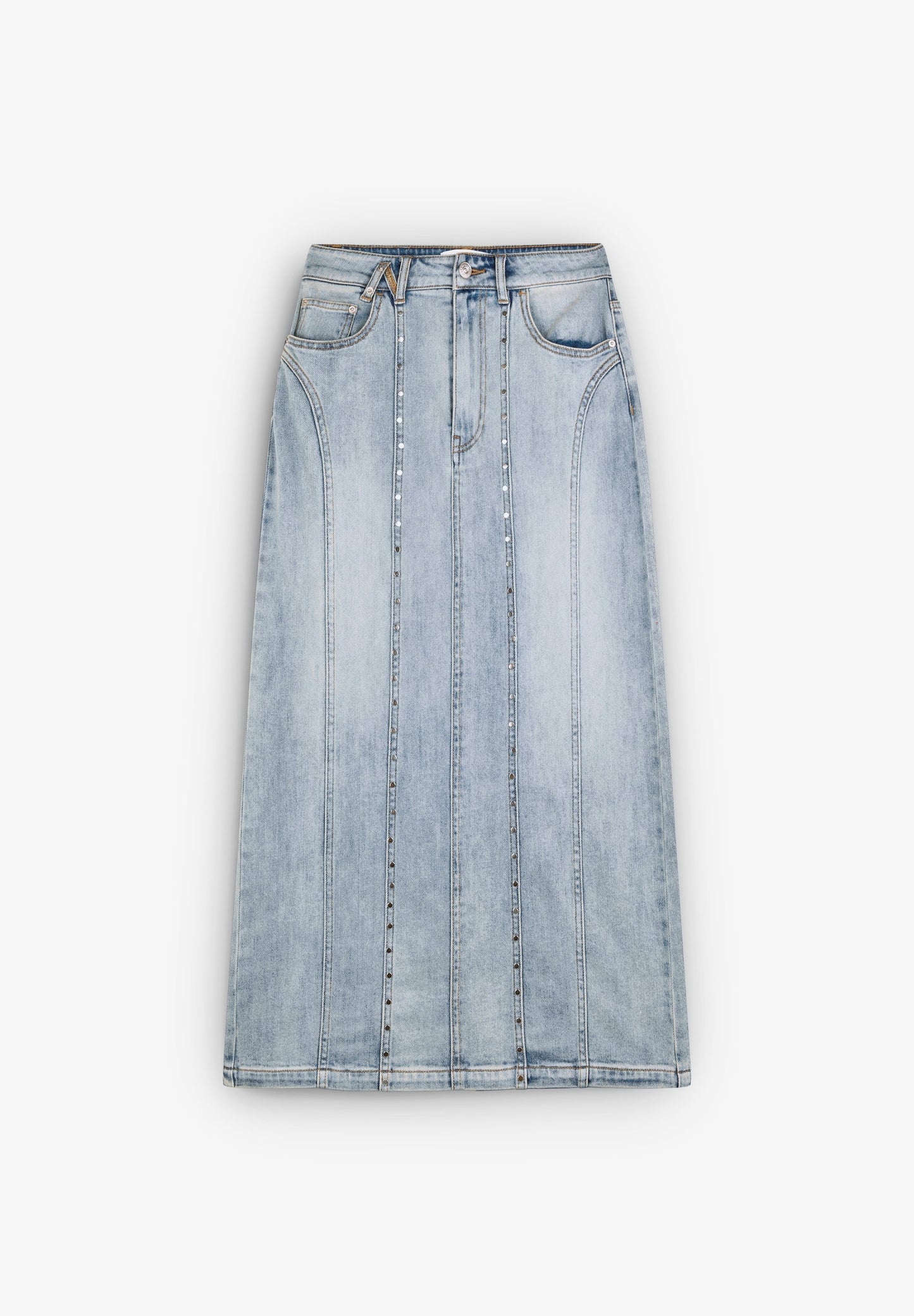 JUPE DENIM CLOUS POCHE CONTRASTANTE