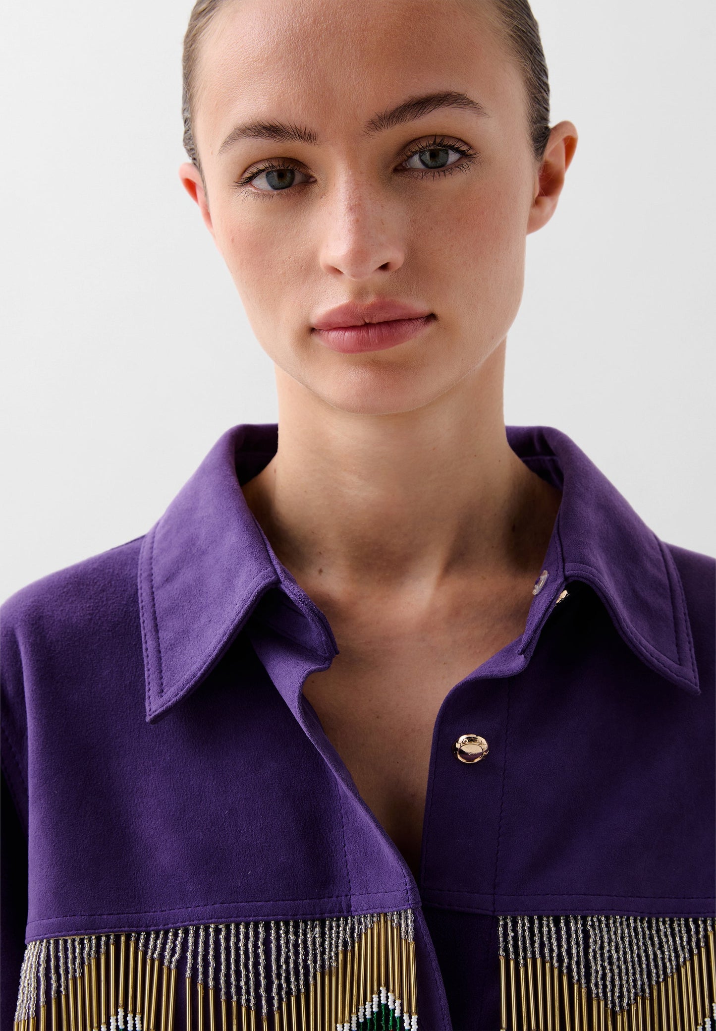 CHEMISE DAIM FRANGES PERLES