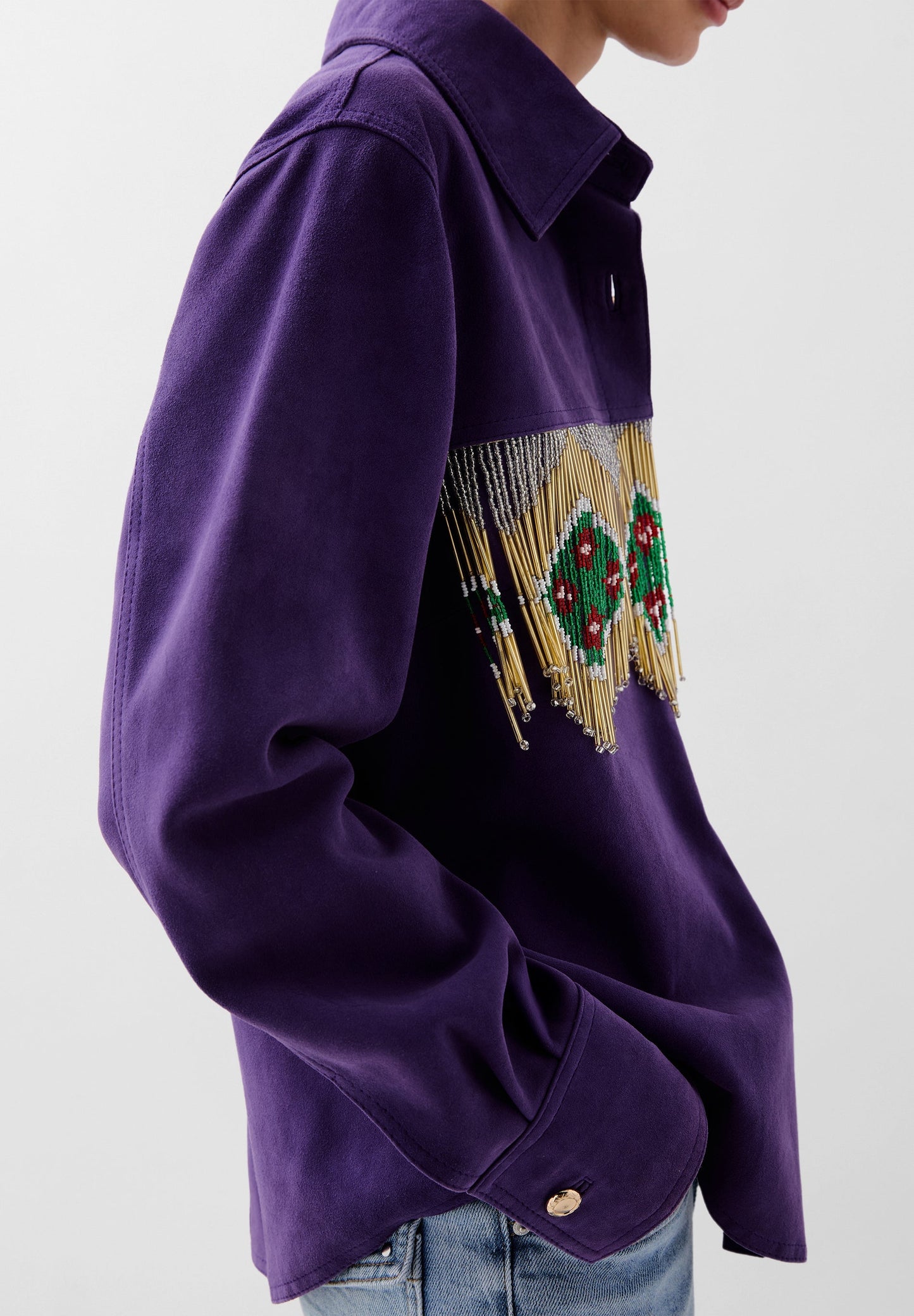 CHEMISE DAIM FRANGES PERLES