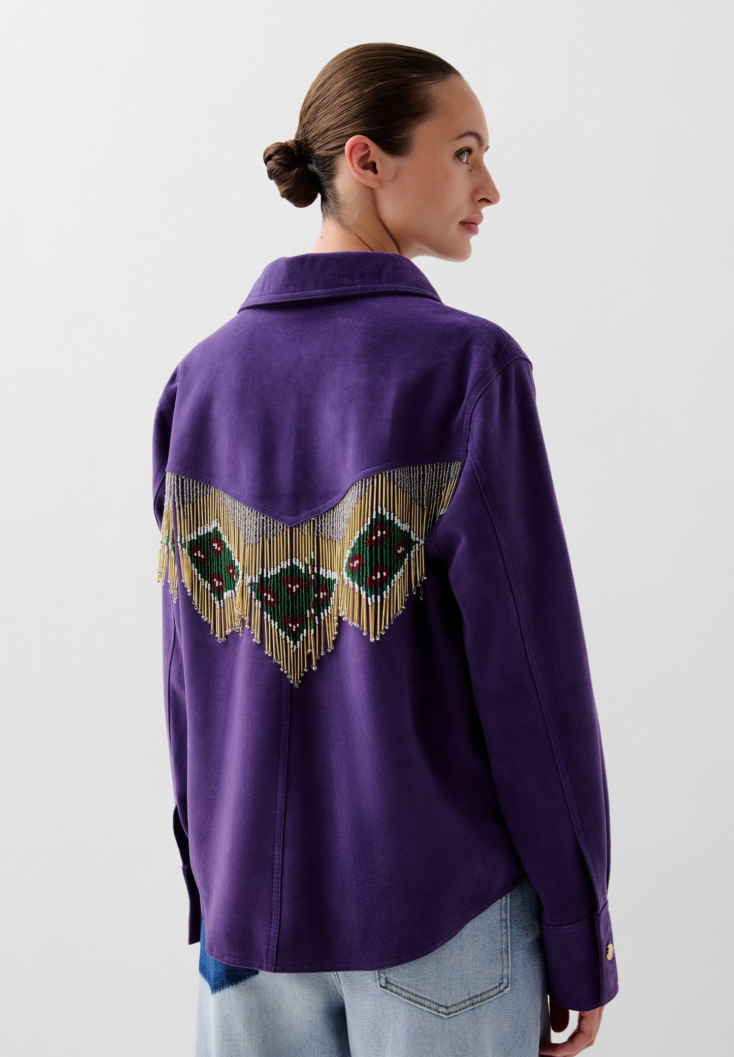 CHEMISE DAIM FRANGES PERLES