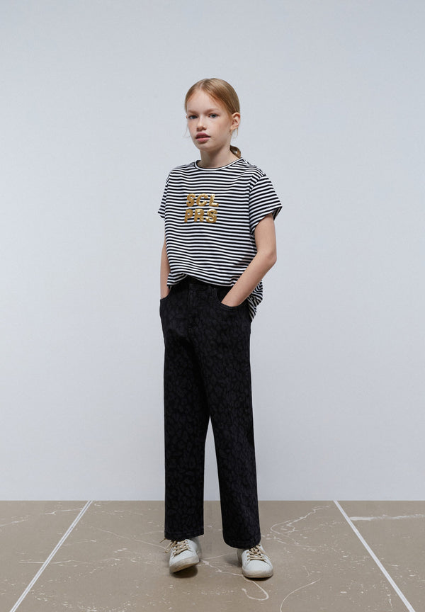 T-SHIRT RAYURES LOGO PAILLETTES