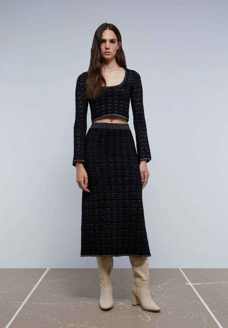 JUPE MIDI MAILLE LUREX