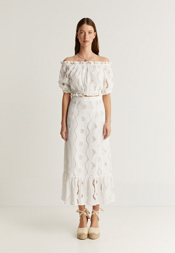 JUPE MIDI BRODERIE ANGLAISE