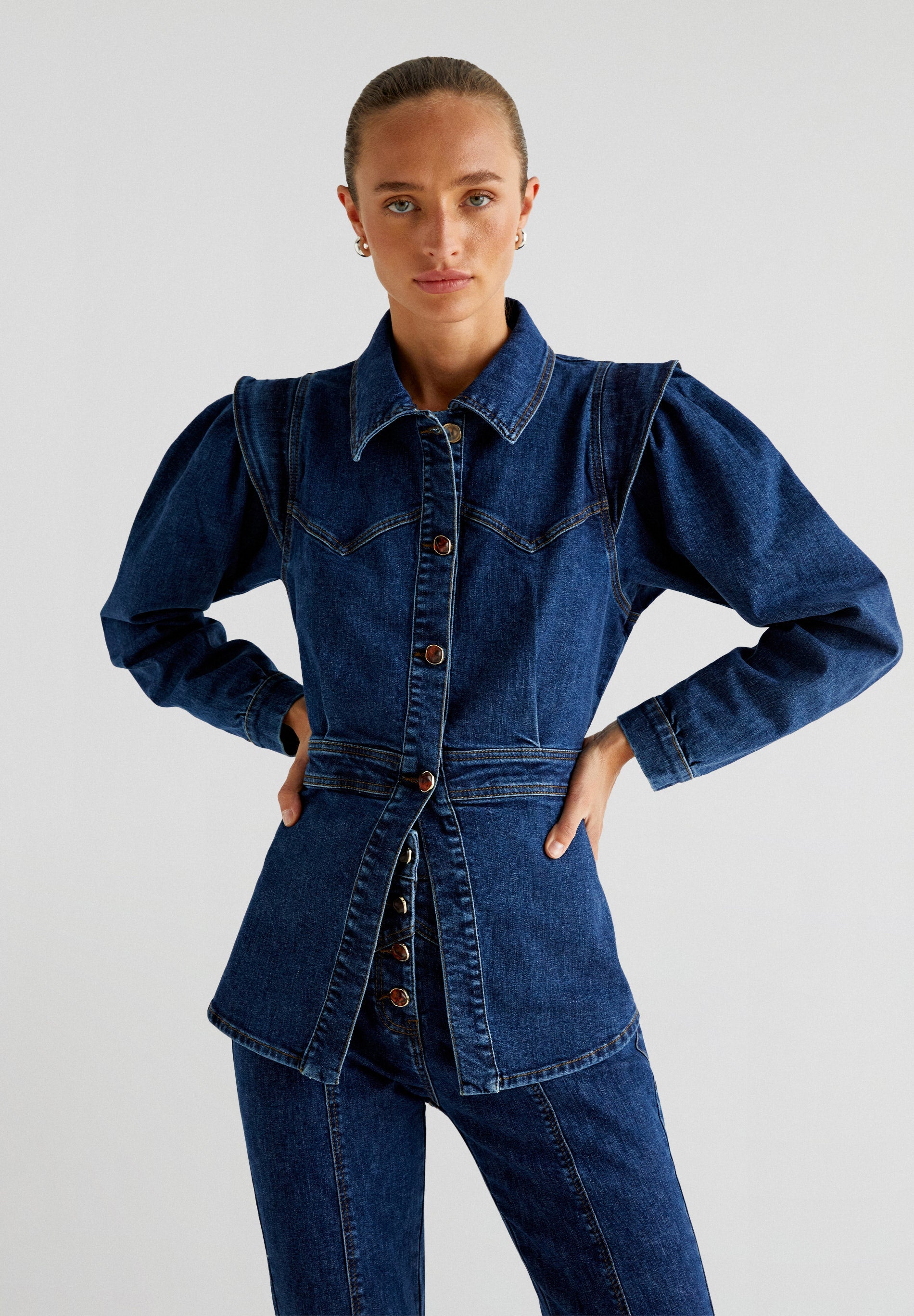 CHEMISE JEAN MANCHES BOUFFANTES