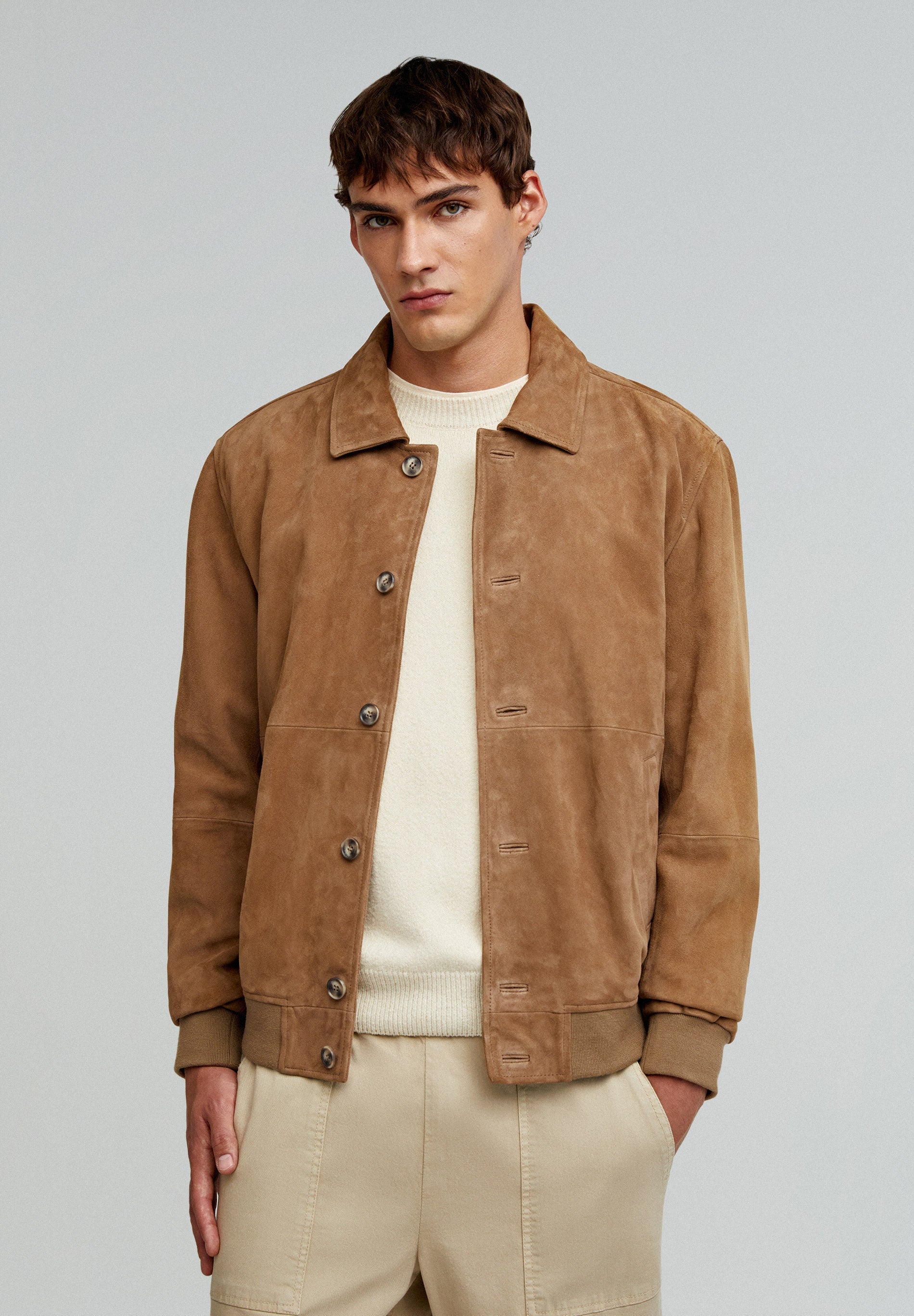 VESTE BOMBER CUIR DAIM