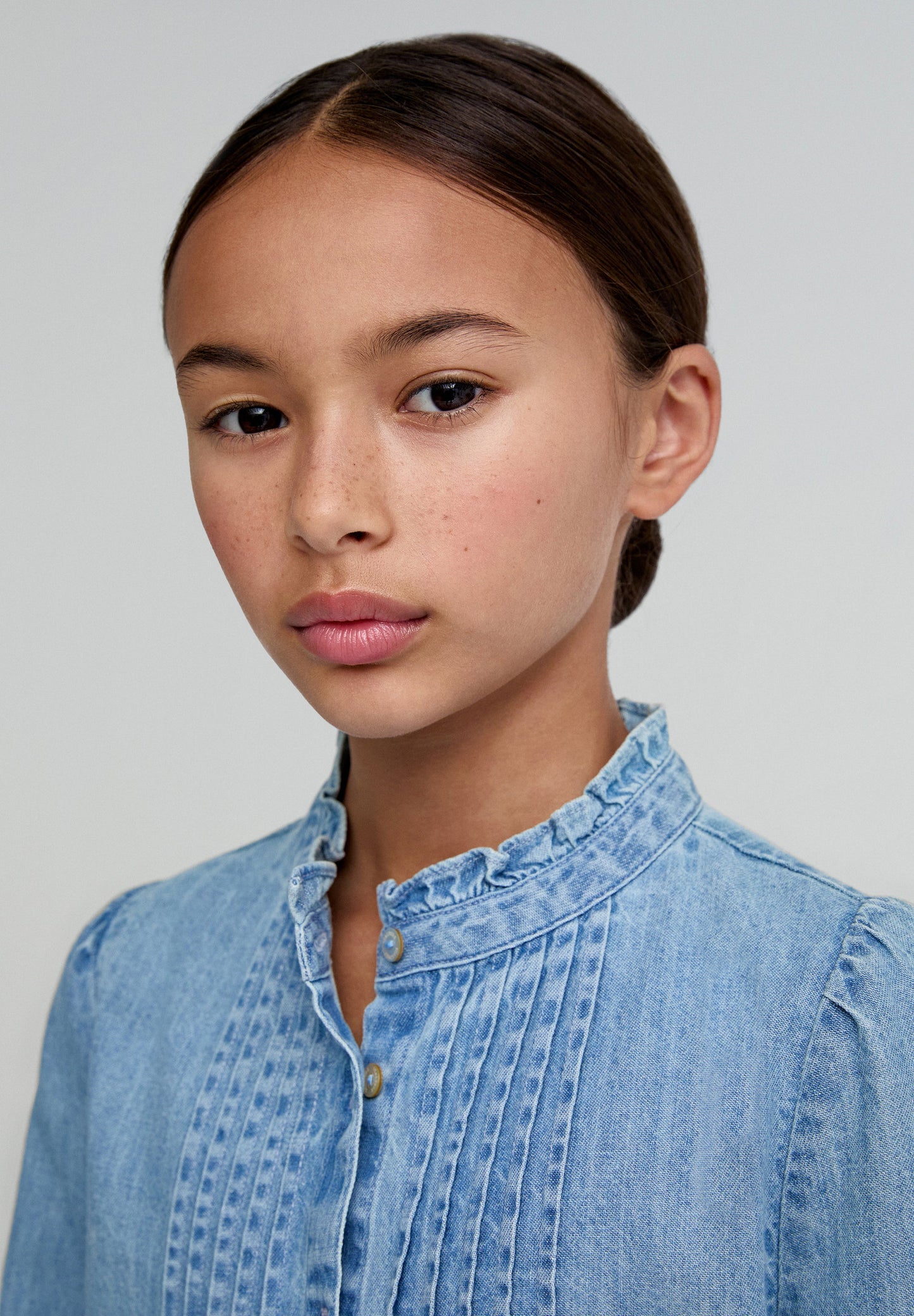 DENIM PLEAT BLOUSE GIRLS