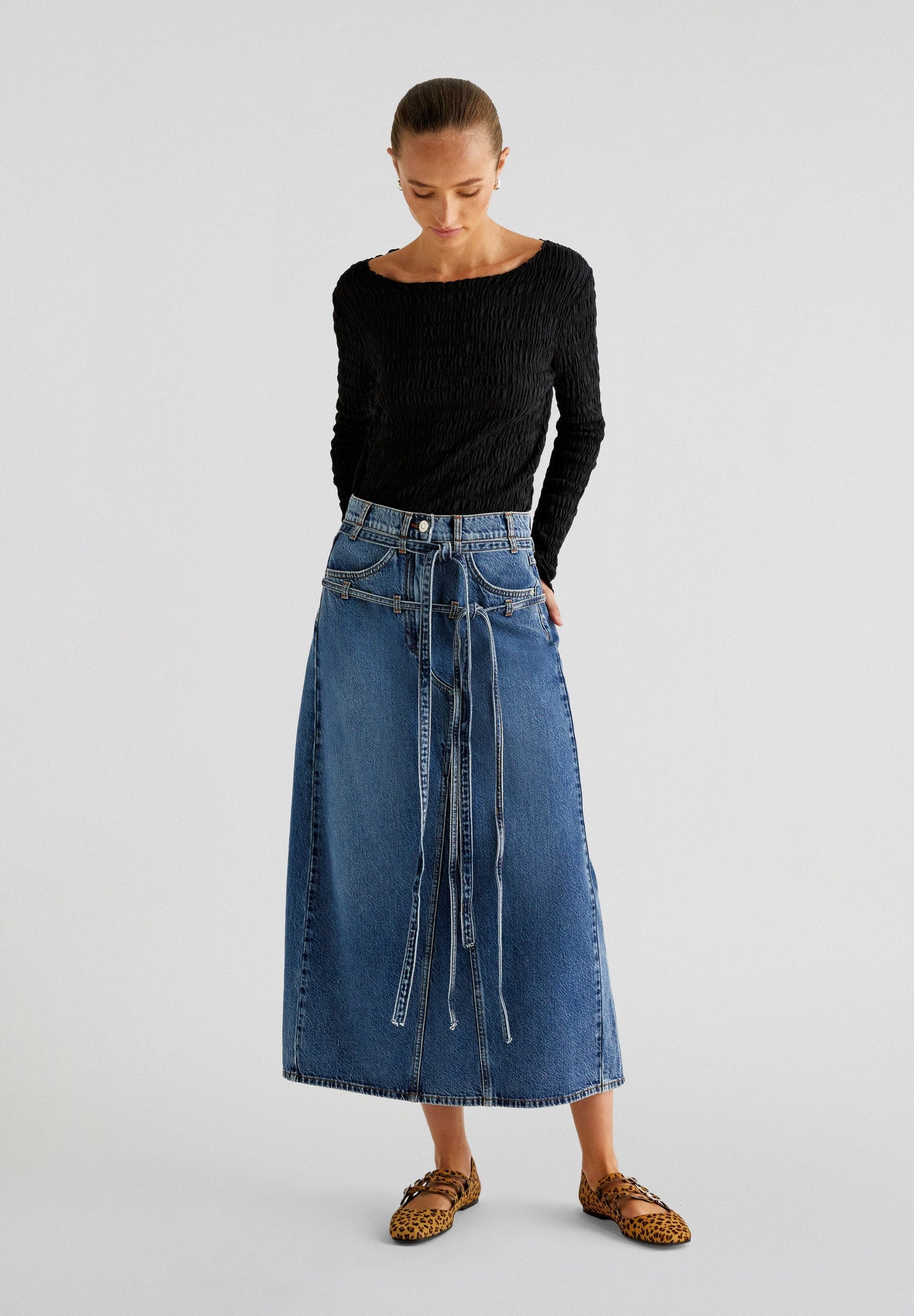 JUPE MIDI DENIM LAÇAGE