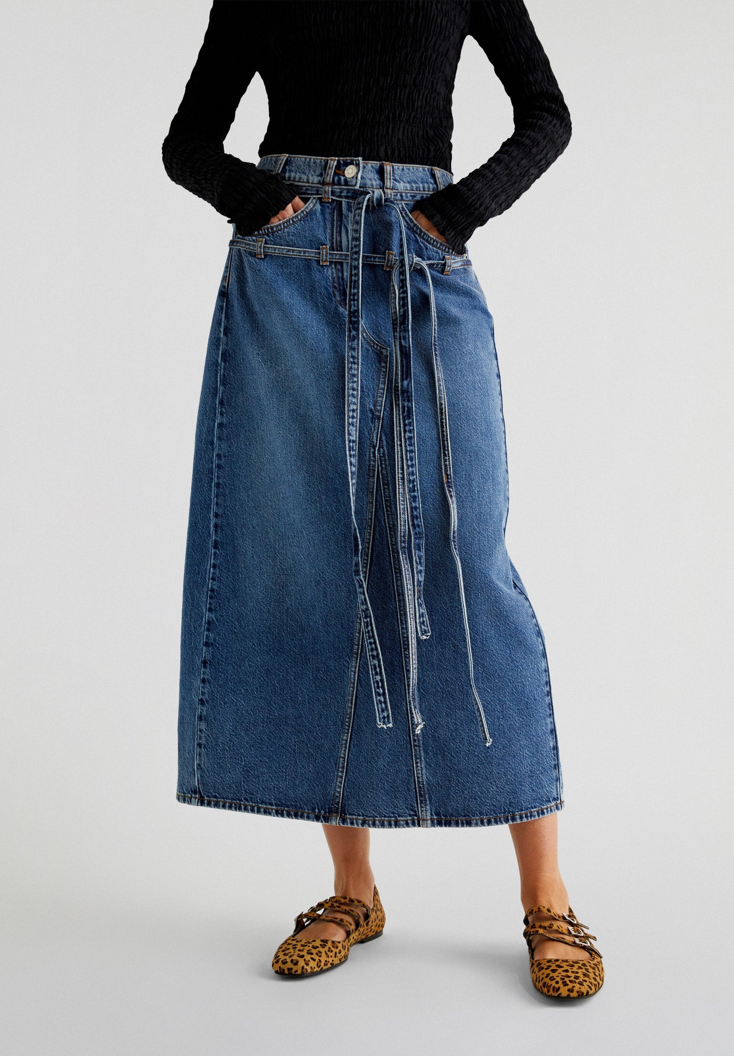 JUPE MIDI DENIM LAÇAGE