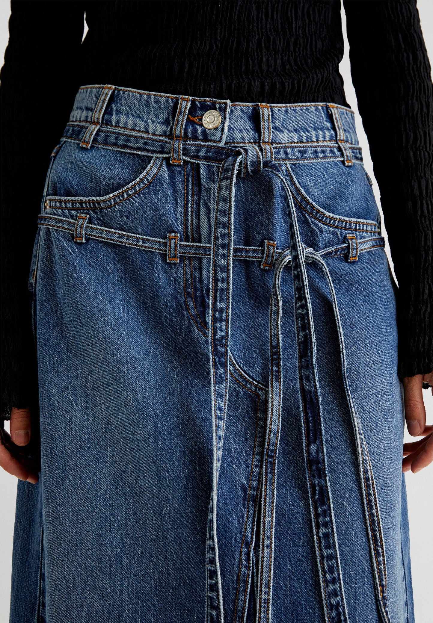 JUPE MIDI DENIM LAÇAGE