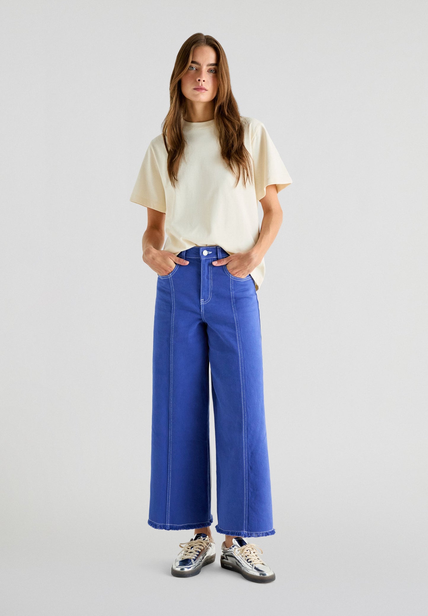 STITCHING CULOTTE DENIM PANT