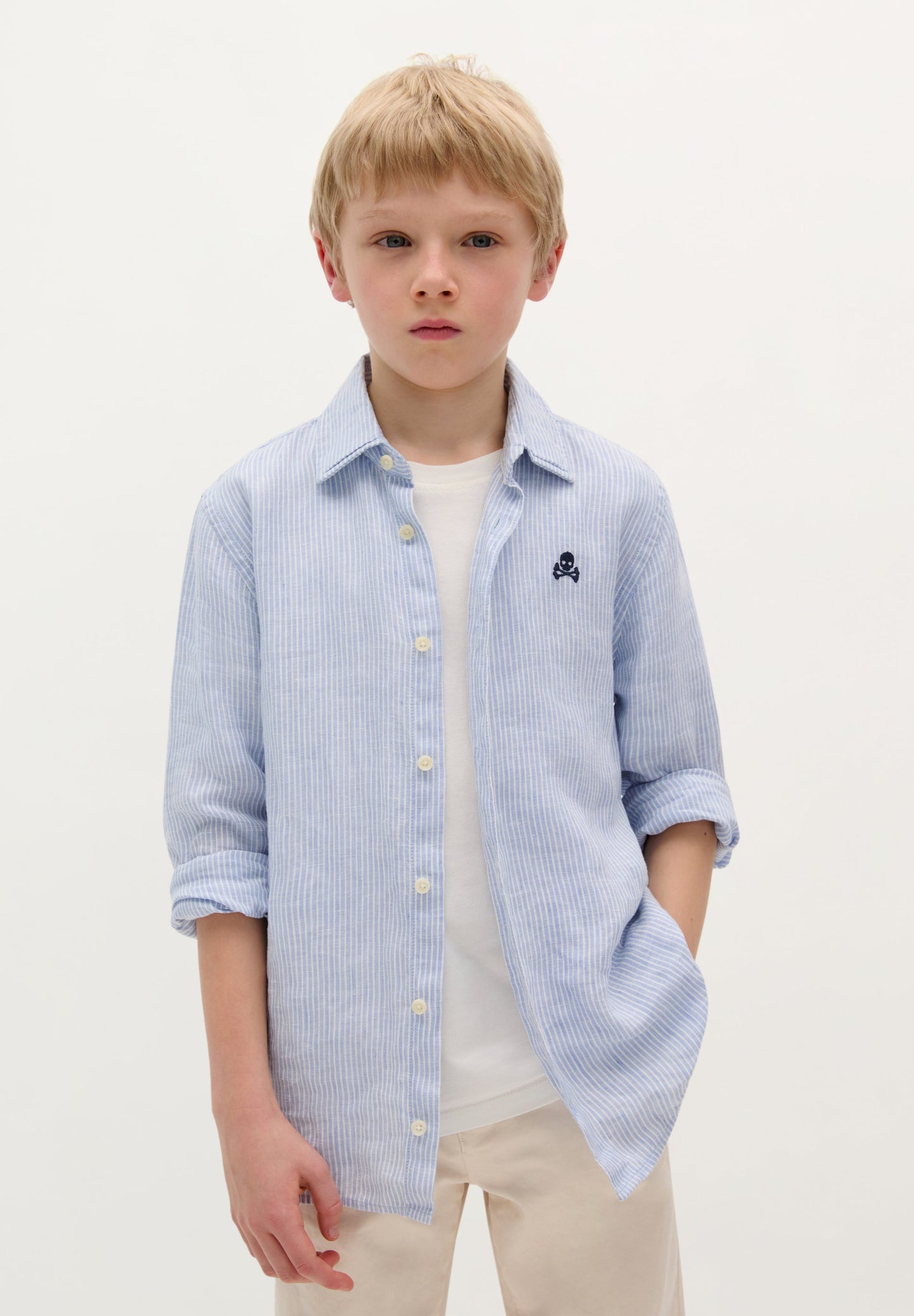 CHEMISE LIN RAYURES SKULL