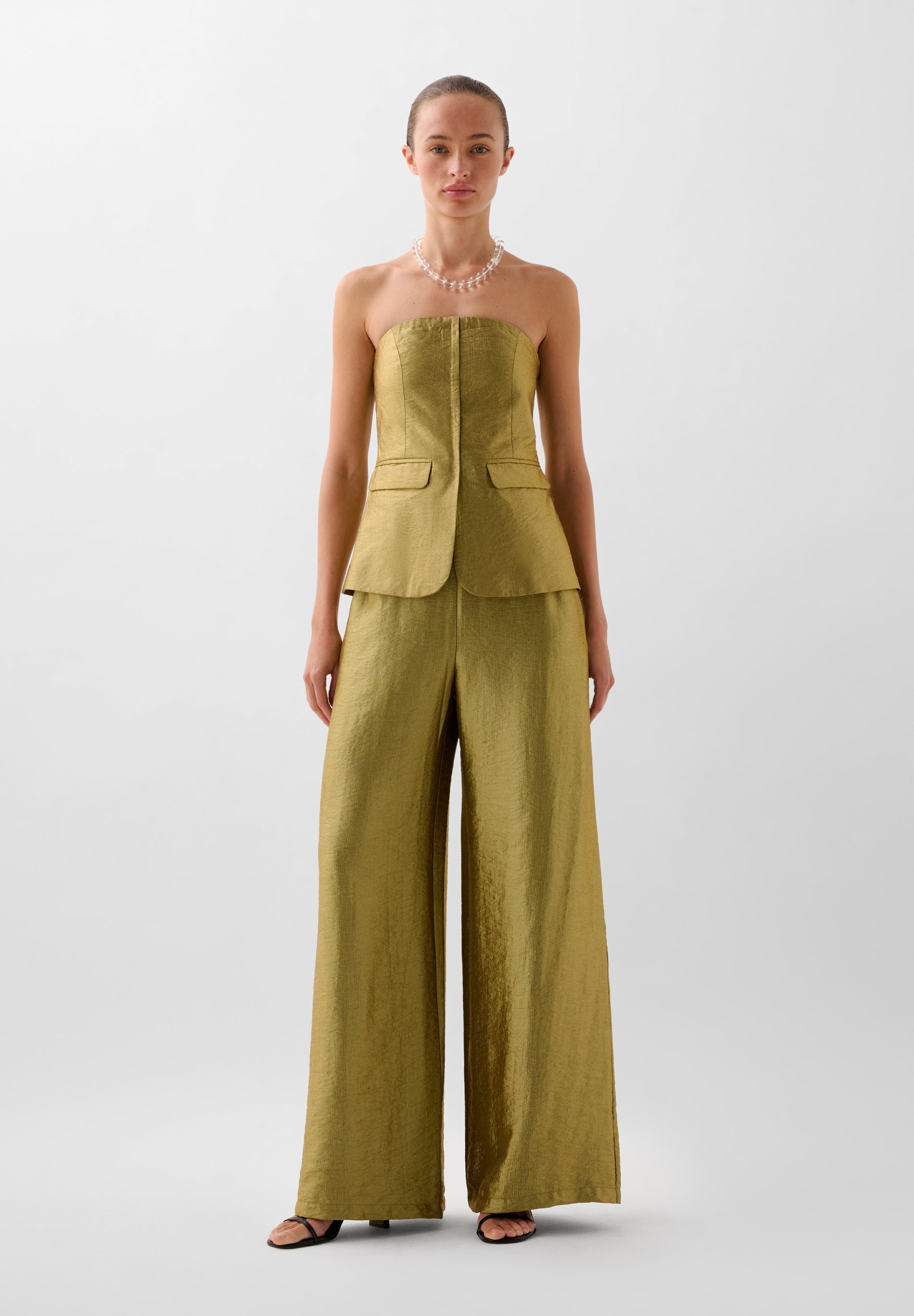 PANTALON FLUIDE MÉTALLISÉ À PINCES