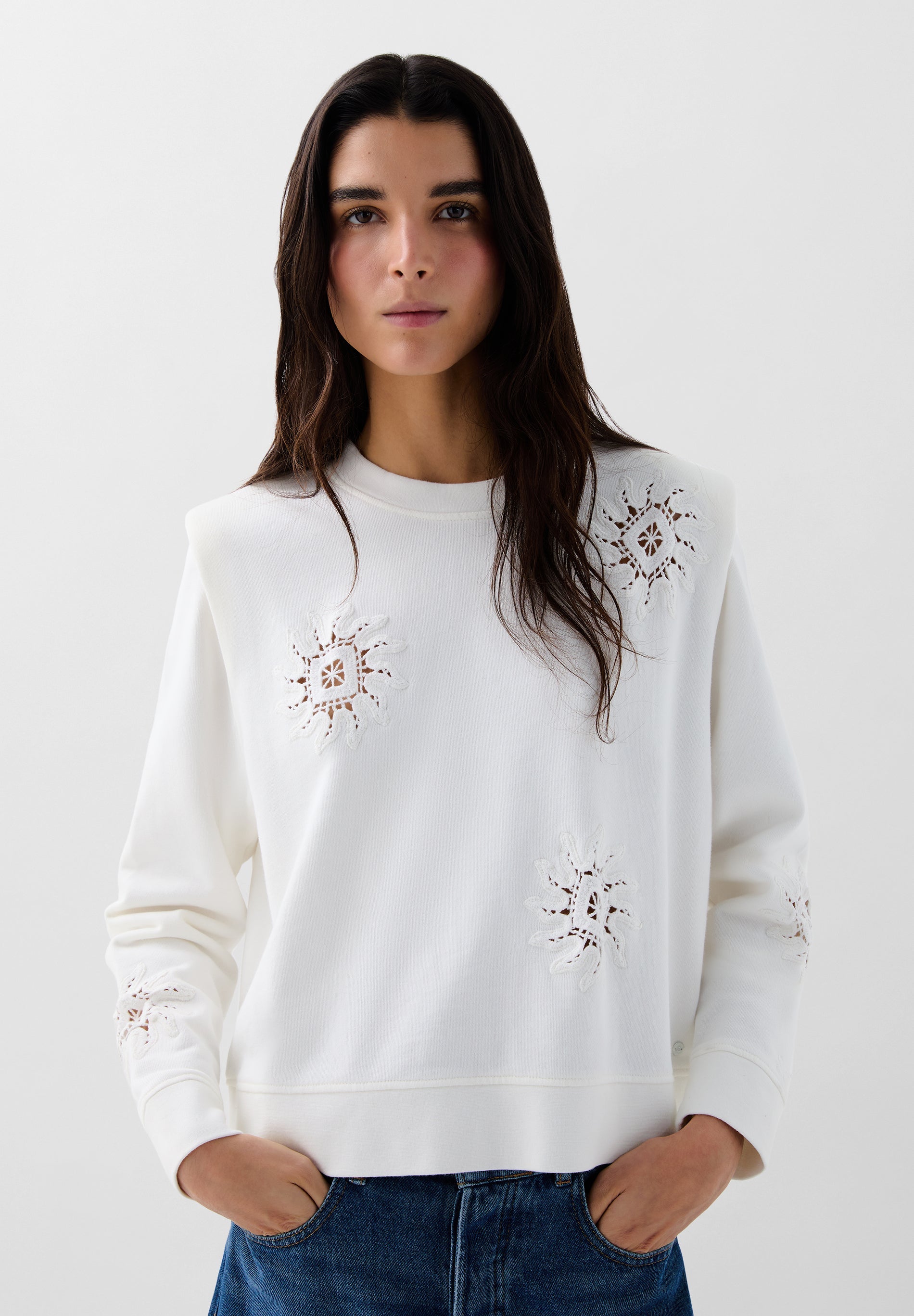 SWEAT ÉPAULETTES DÉTAILS CROCHET