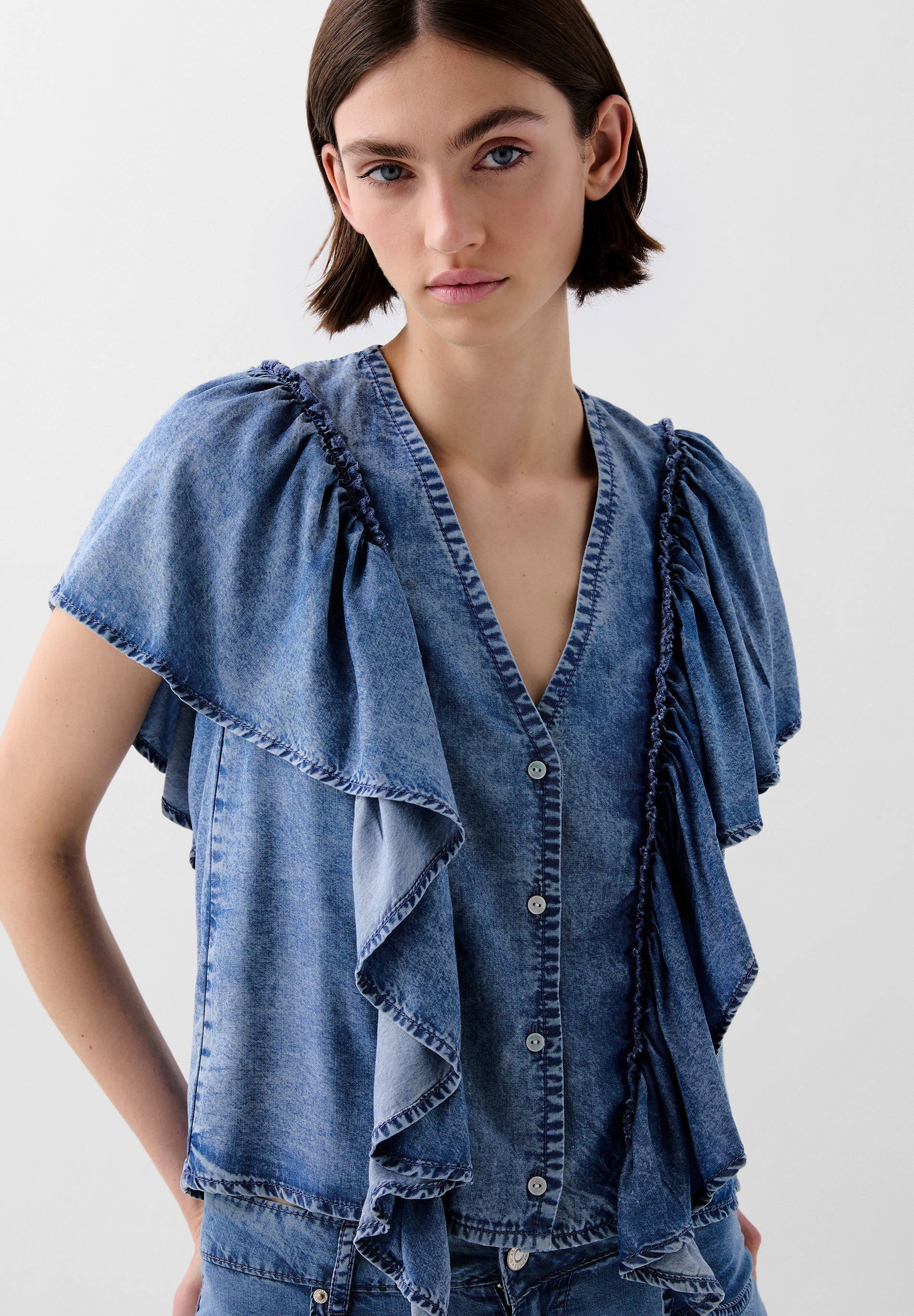 CHEMISE VOLANTS FLUIDE DENIM