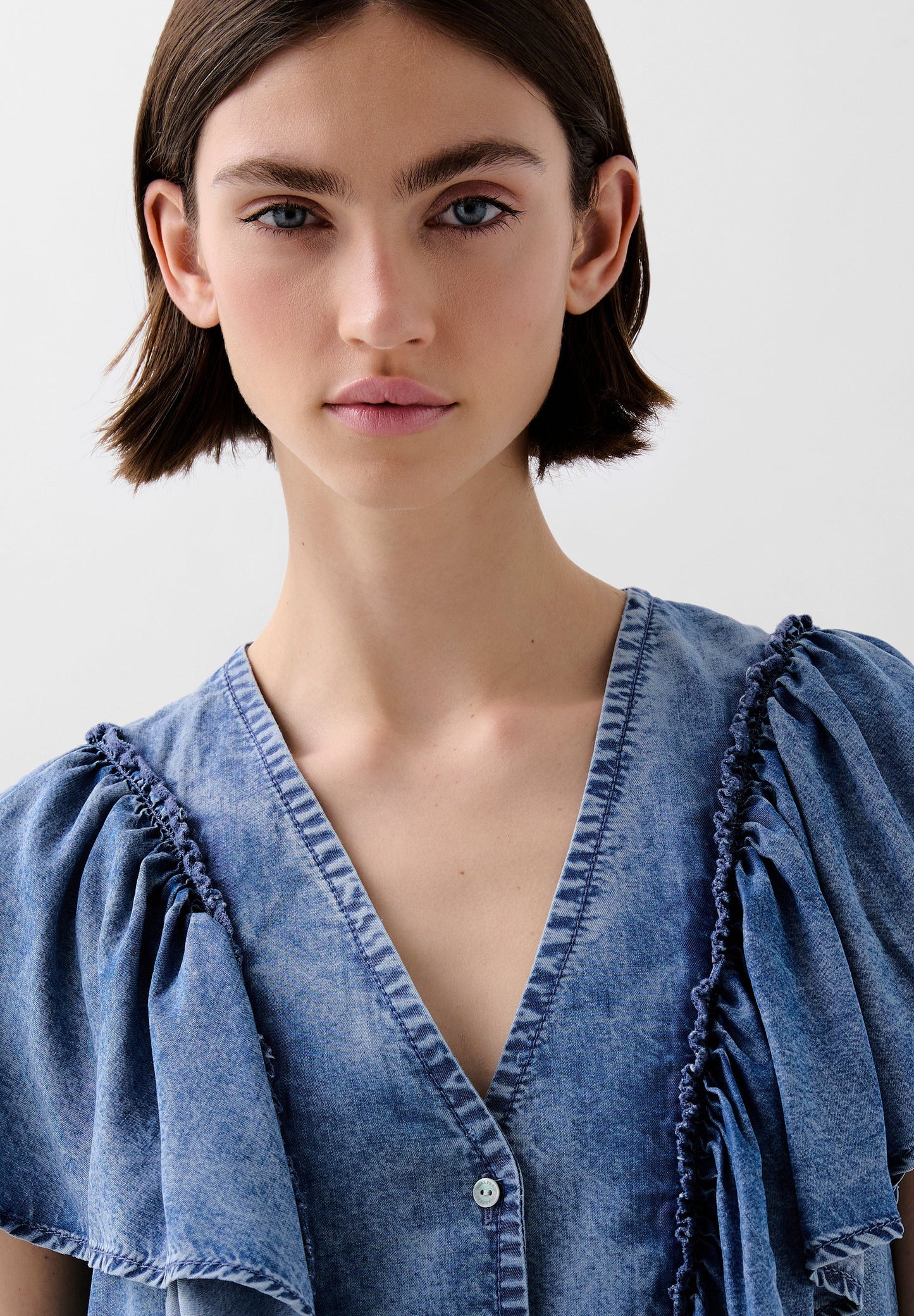 CHEMISE VOLANTS FLUIDE DENIM