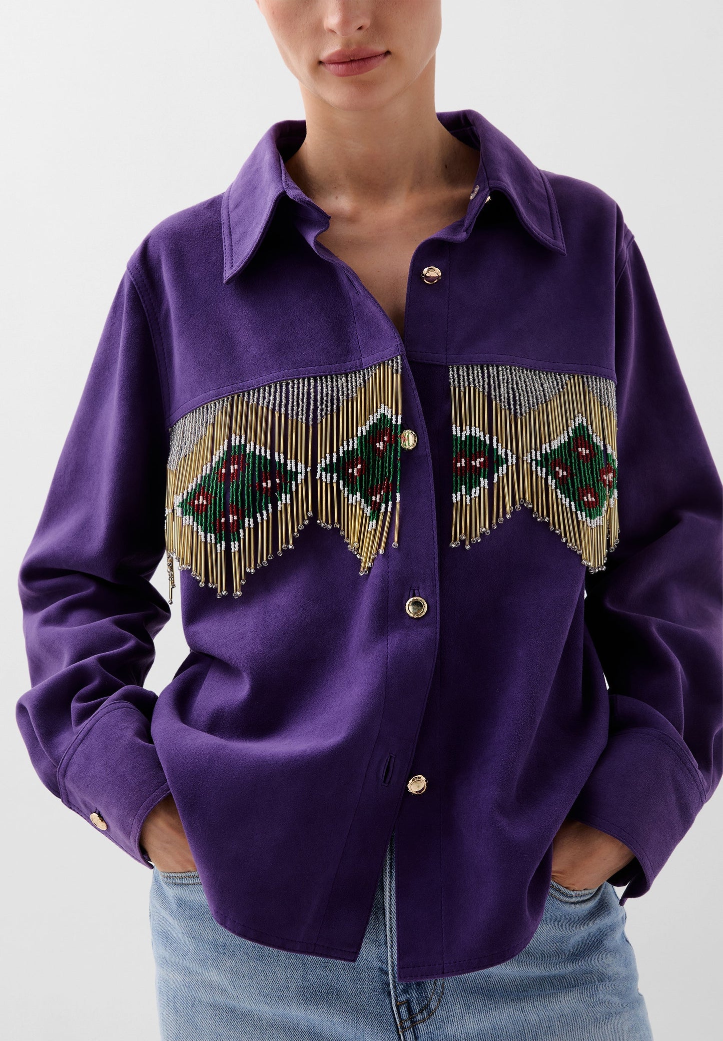 CHEMISE DAIM FRANGES PERLES