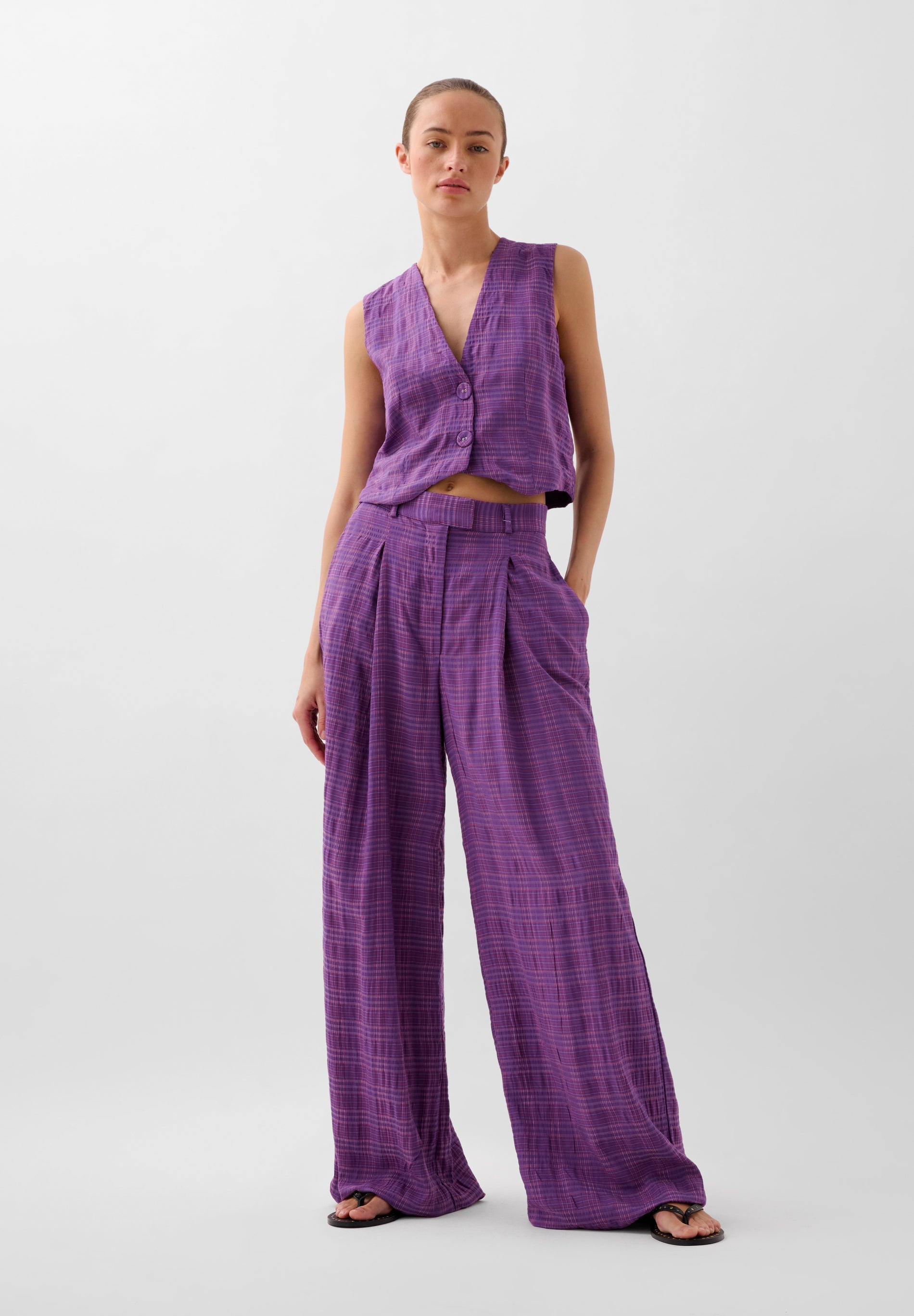 PANTALON À RAYURES FULL LENGTH PINCES